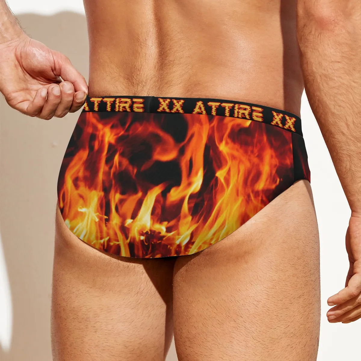 Flame print Men's Drawstring Swim Briefs