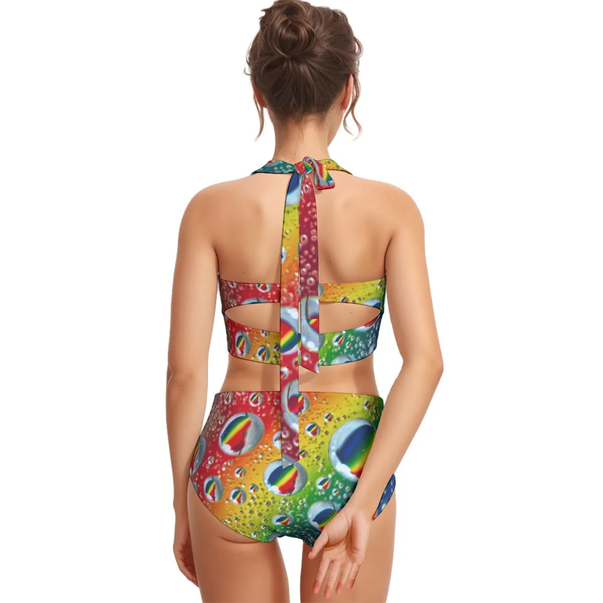 Multi Colour Print Women's Swimsuit Set With Halter Neck