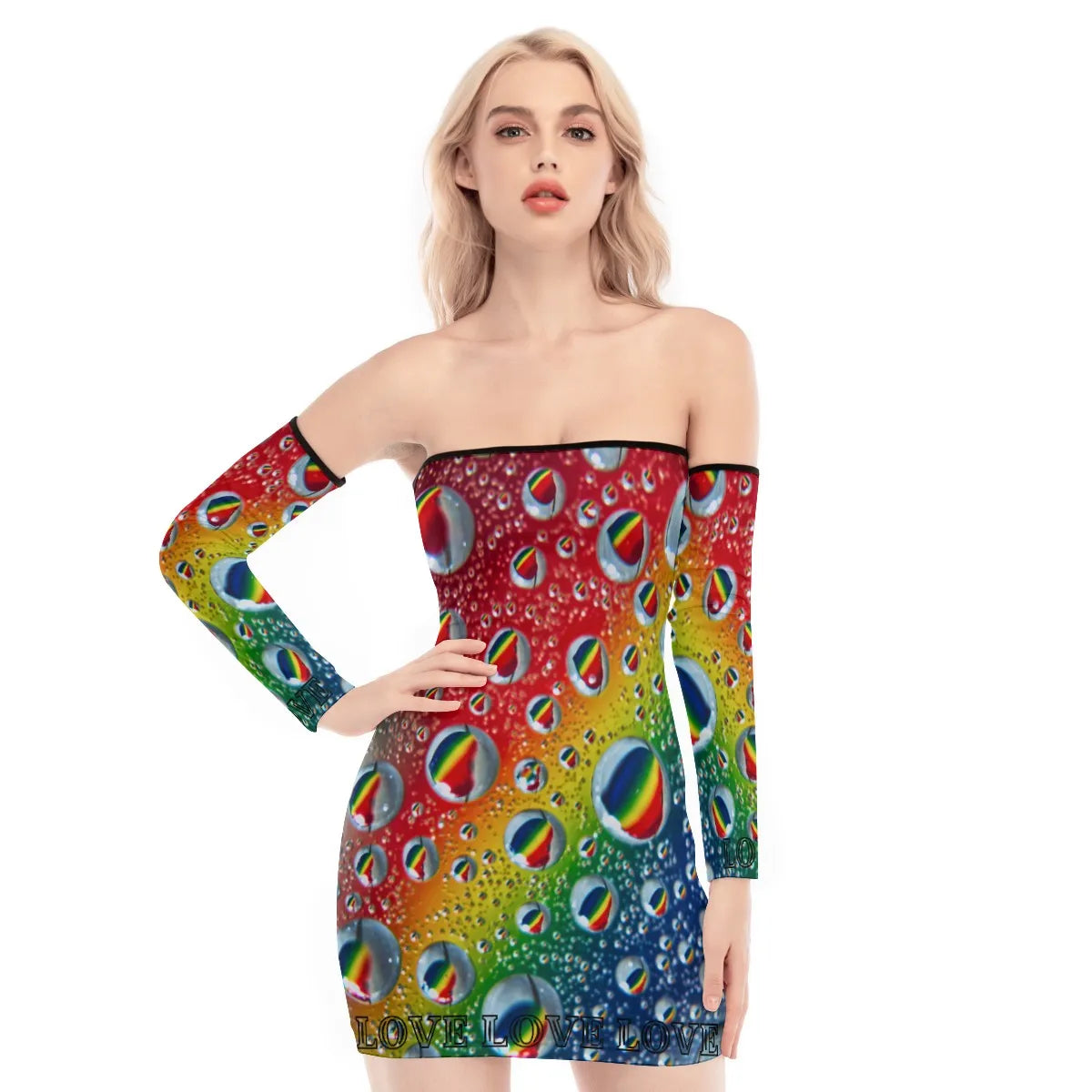 Multi Colour Print Women's Off-shoulder Back Lace-up Dress