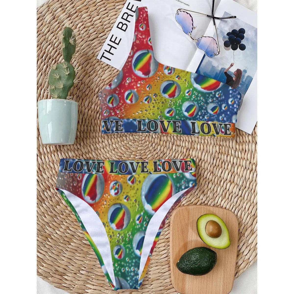 Multi Colour Print Women's One Shoulder Bikini Set