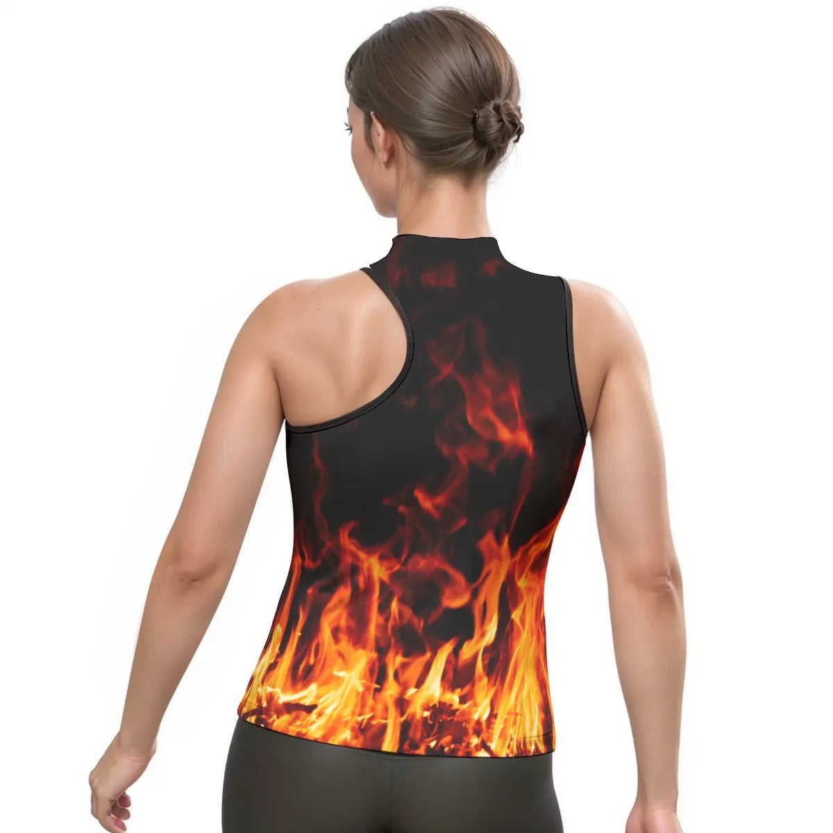 Flame Print Women's Halter Sleeveless Asymmetrical Tank Top