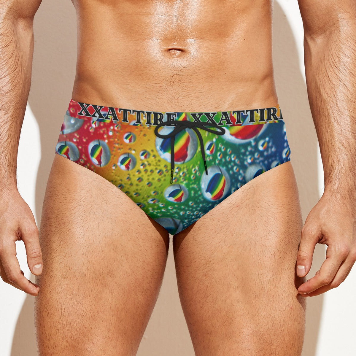 Multi Colour Print Men's Drawstring Swim Briefs