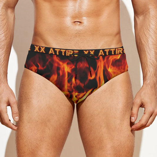 Flame print Men's Drawstring Swim Briefs