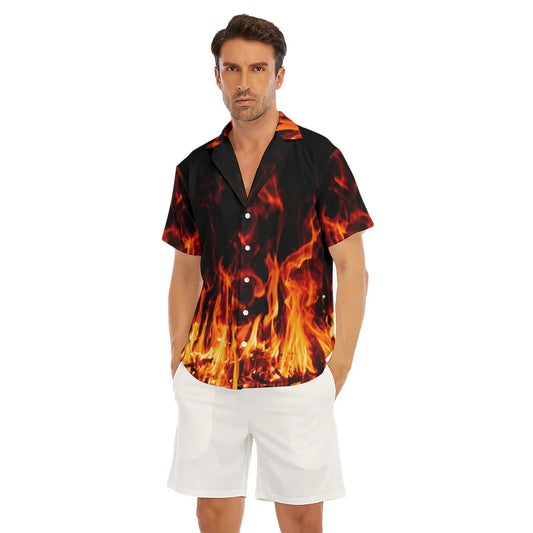 Flame Print Men's Open Button Short Sleeve Shirt