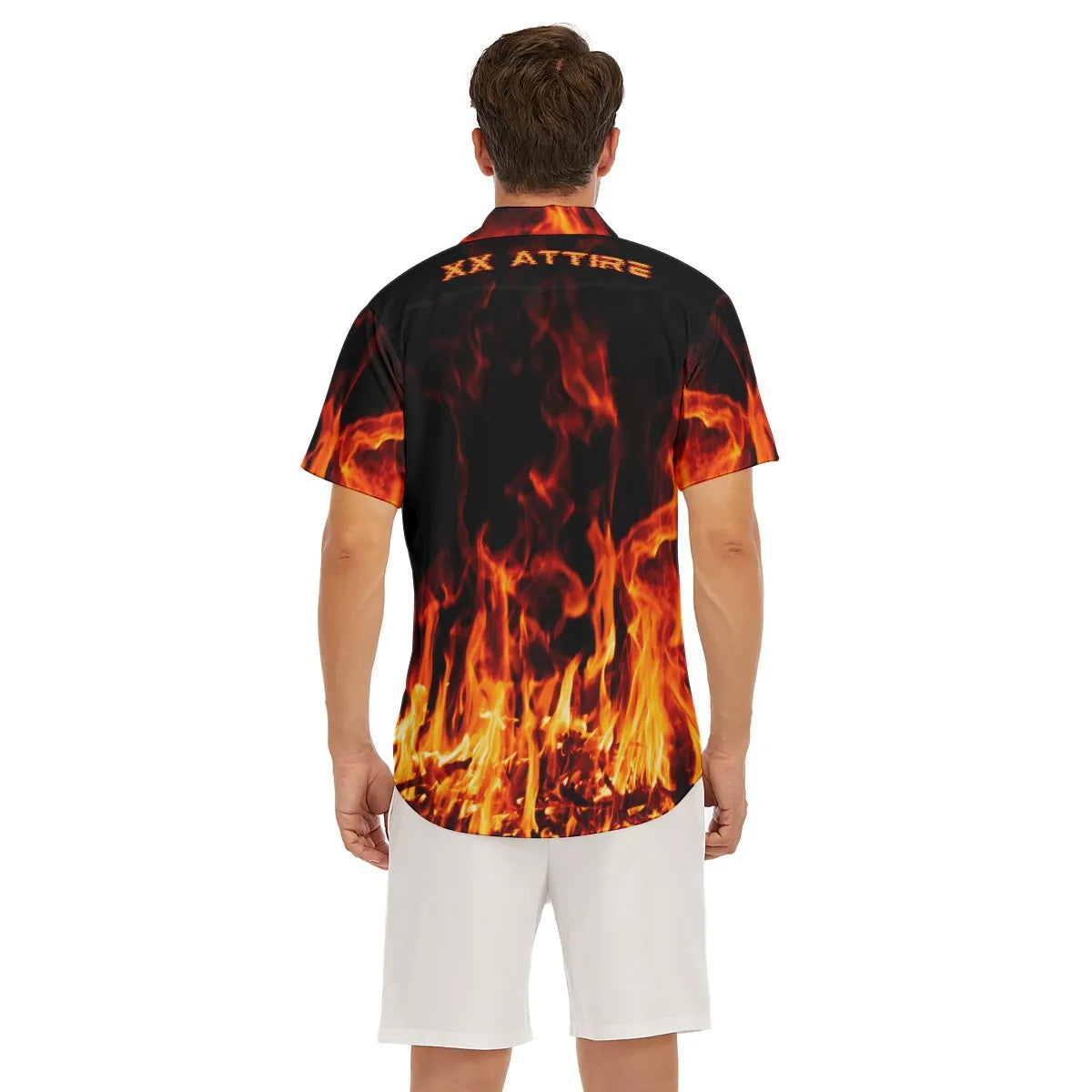 Flame Print Men's Open Button Short Sleeve Shirt