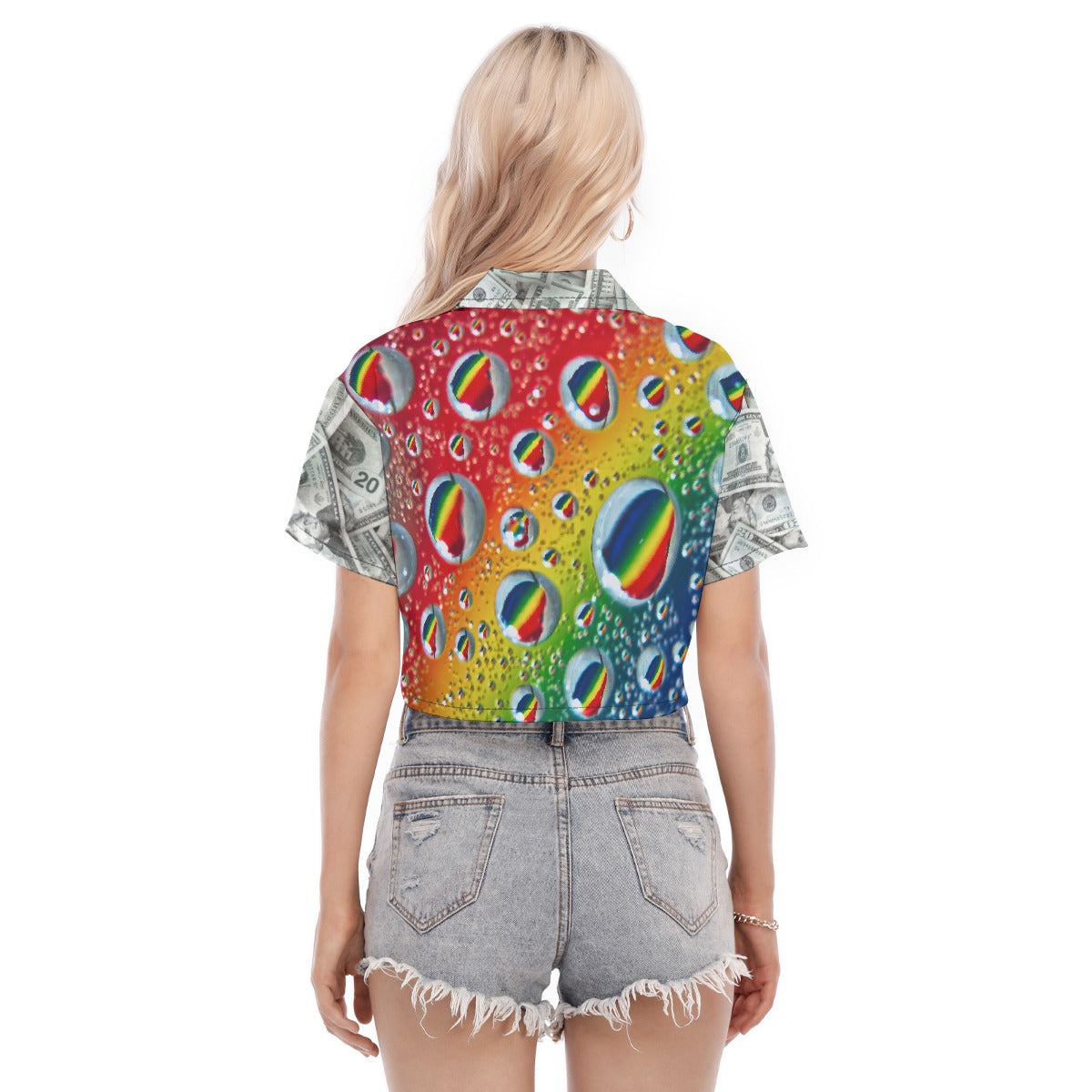 Multi Colour & Money Print Women's Cropped T-Shirt