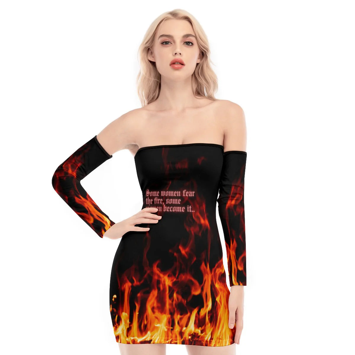 Flame Print Women's Off-shoulder Back Lace-up Dress