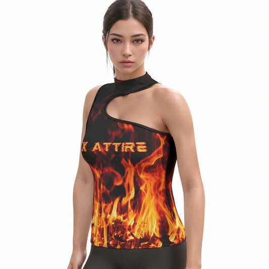 Flame Print Women's Halter Sleeveless Asymmetrical Tank Top