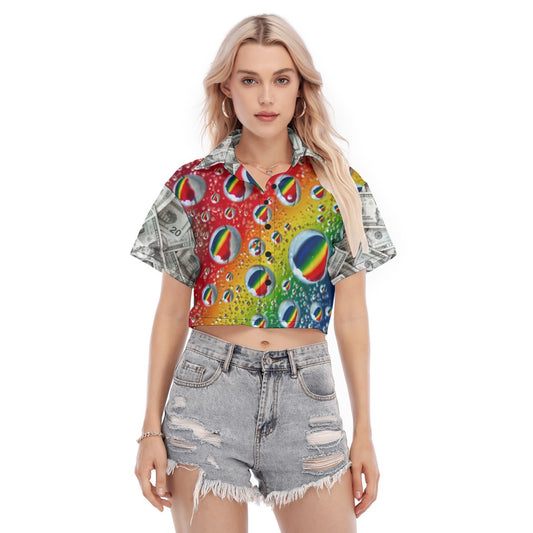 Multi Colour & Money Print Women's Cropped T-Shirt