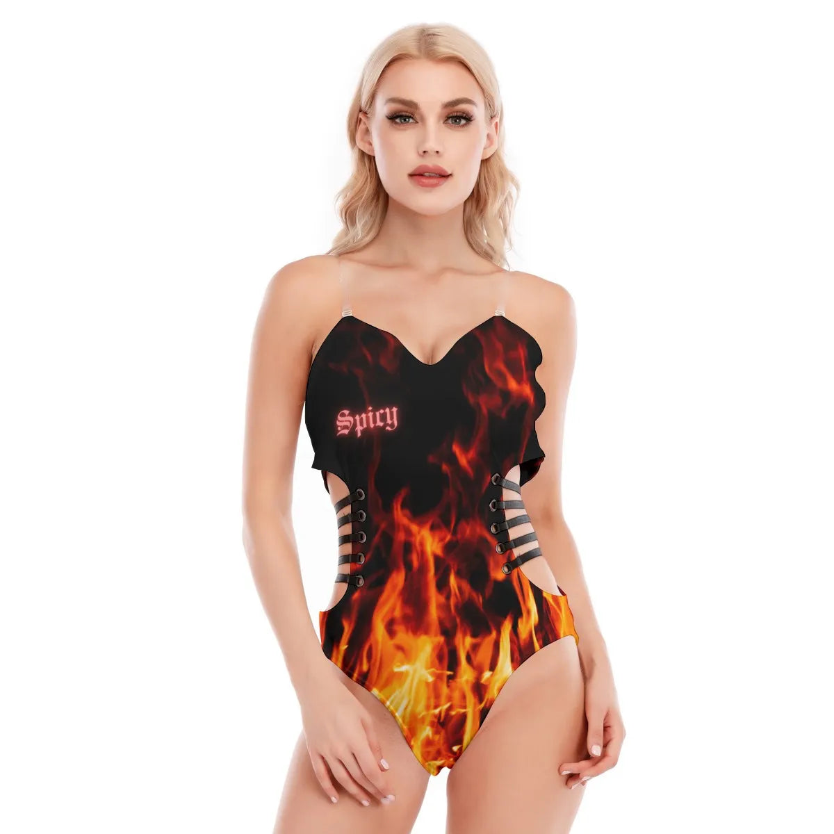 Flame Print Women's Tube Top Bodysuit With Straps