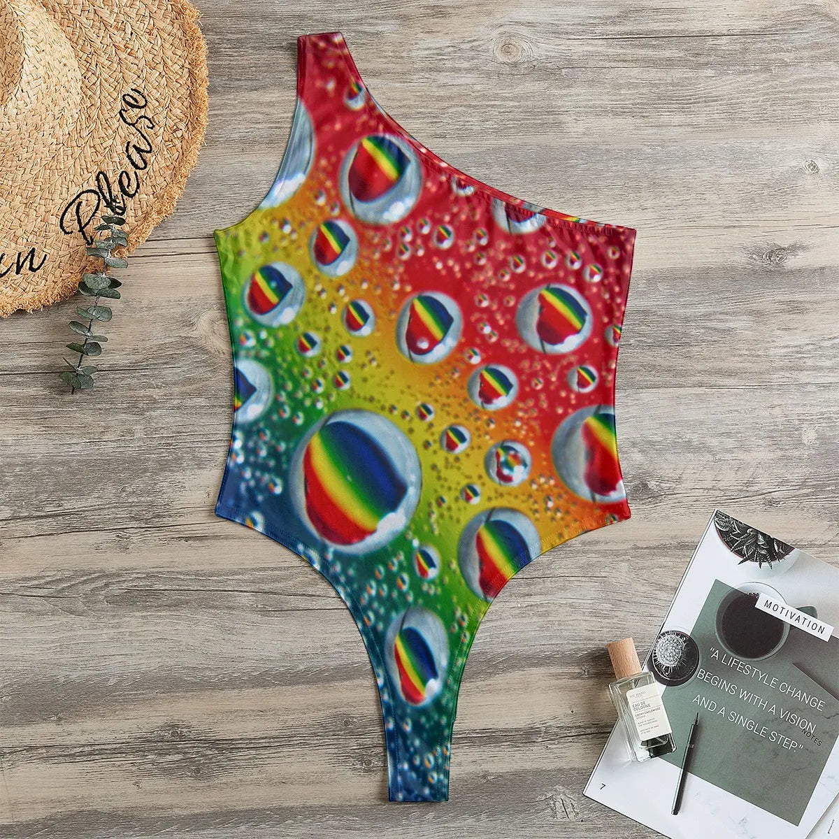 Multi Colour Print Women's One-Shoulder Bodysuit