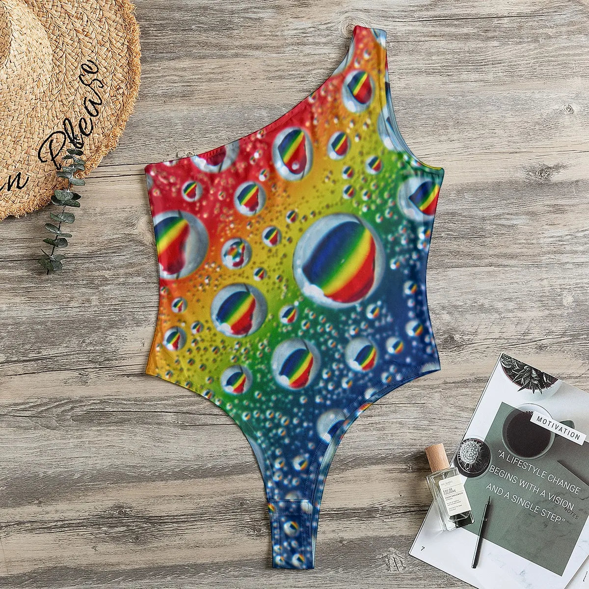 Multi Colour Print Women's One-Shoulder Bodysuit